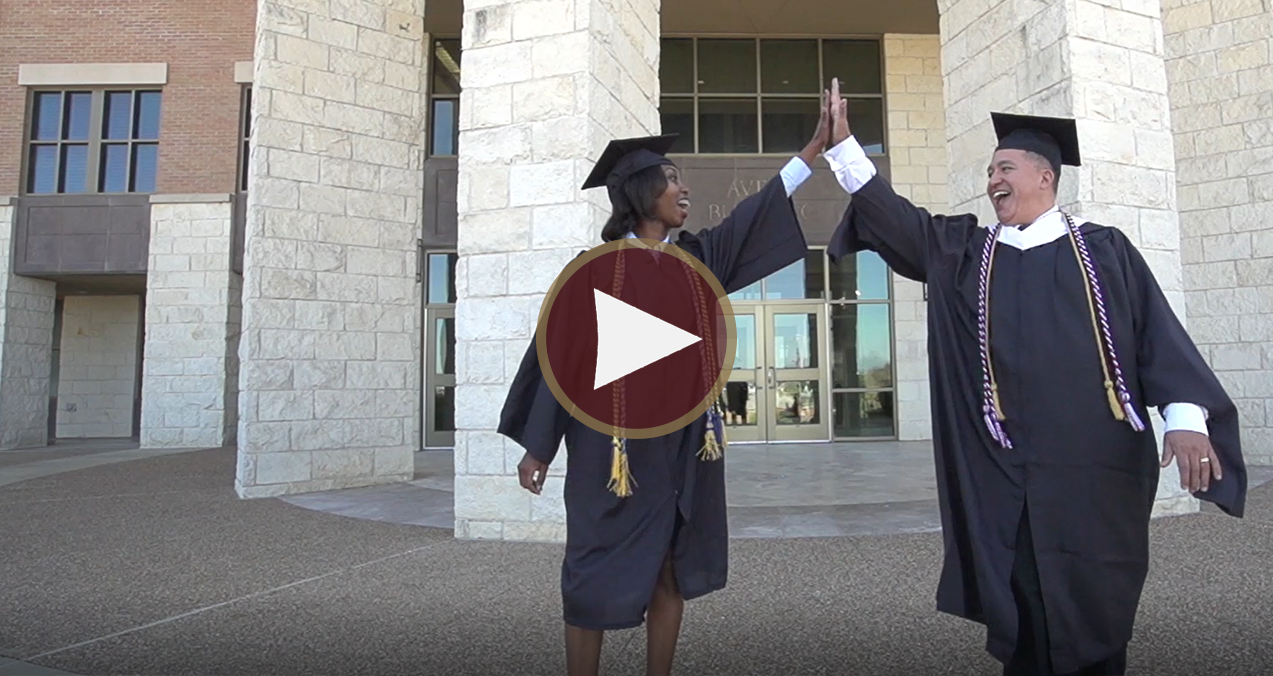 scholarship video thumbnail with play button